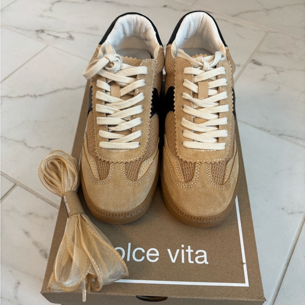 Dolce Vita Tan and Black Mesh Sneakers